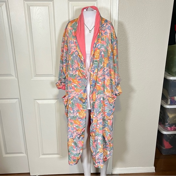 VTG Victorias Secret Robe Womens OS Satin Gold Label Floral Multicolor No Belt - Picture 1 of 8